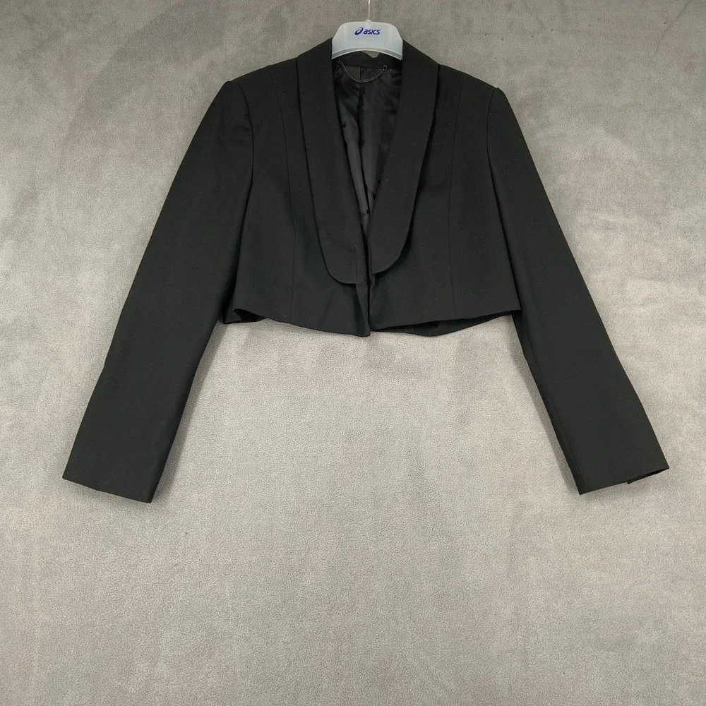 AllSaints Cropped Blazer Jacket Women's 6 Black Formal Shawl Collar Open Front - Picture 1 of 10